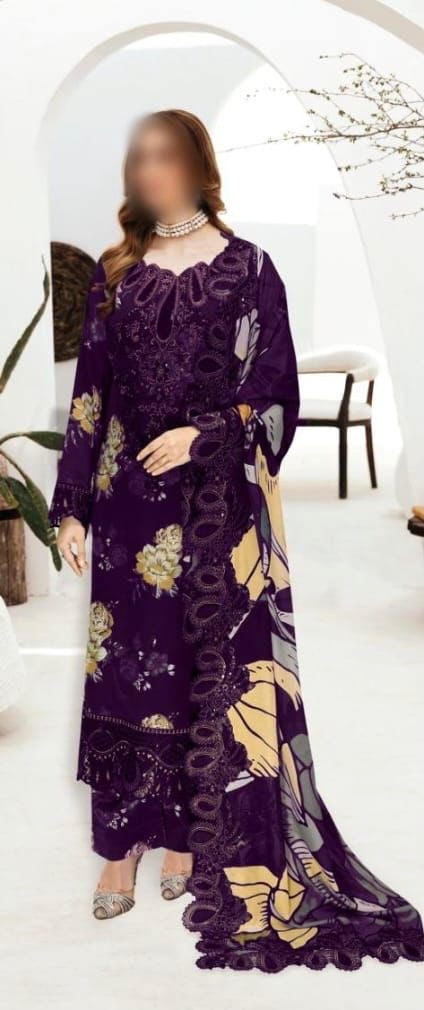 Ramsha purple printed lawn 3pc emb unstiched