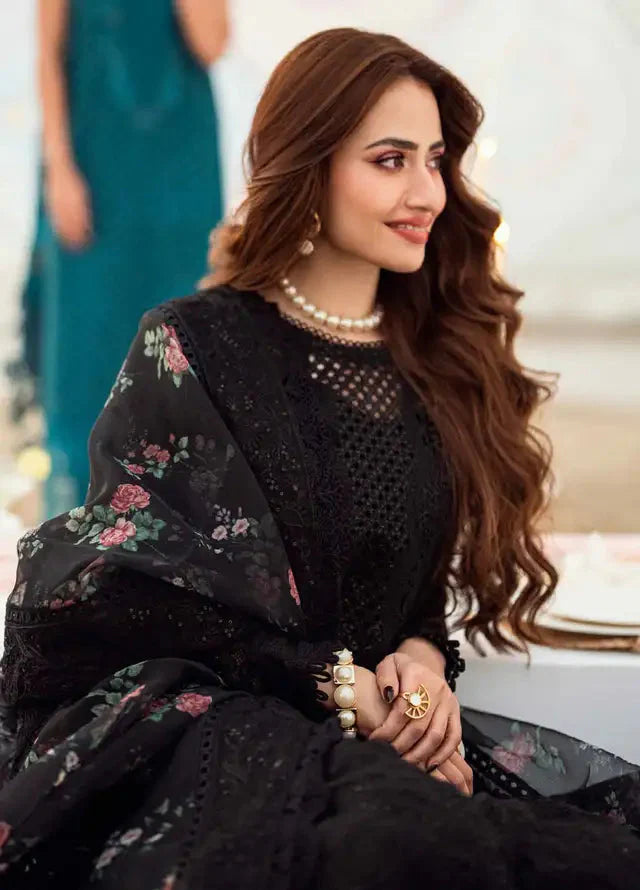 Nureh NE-151 Black luxury lawn Chikankari 3pc unstiched