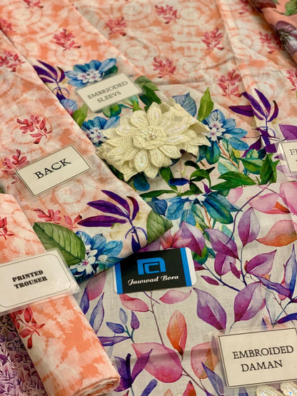Salitex multicolour flower printed 3pc emb unstiched