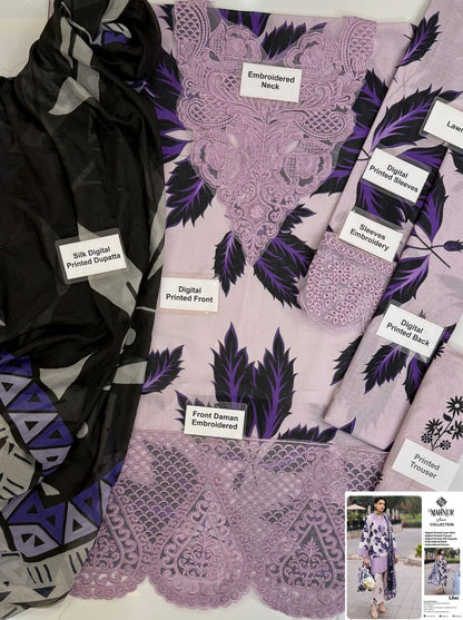 Mahnur lilac broadway printed lawn 3pc embroidered unstiched