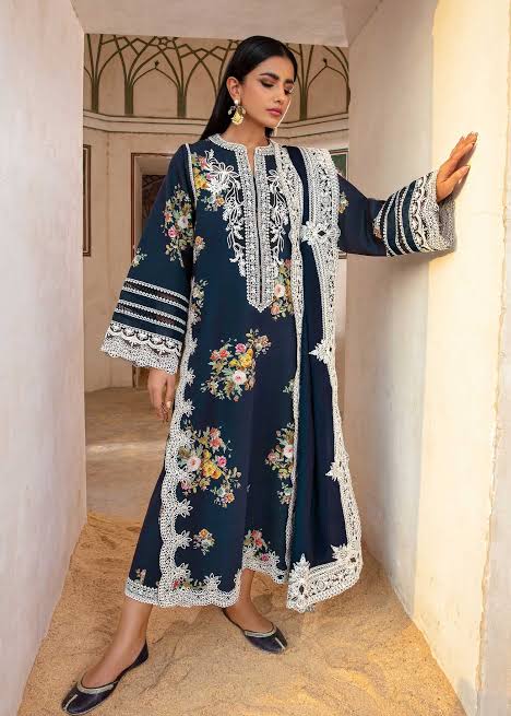 Crimson Marori N-blue luxury lawn 3pc emb unstiched