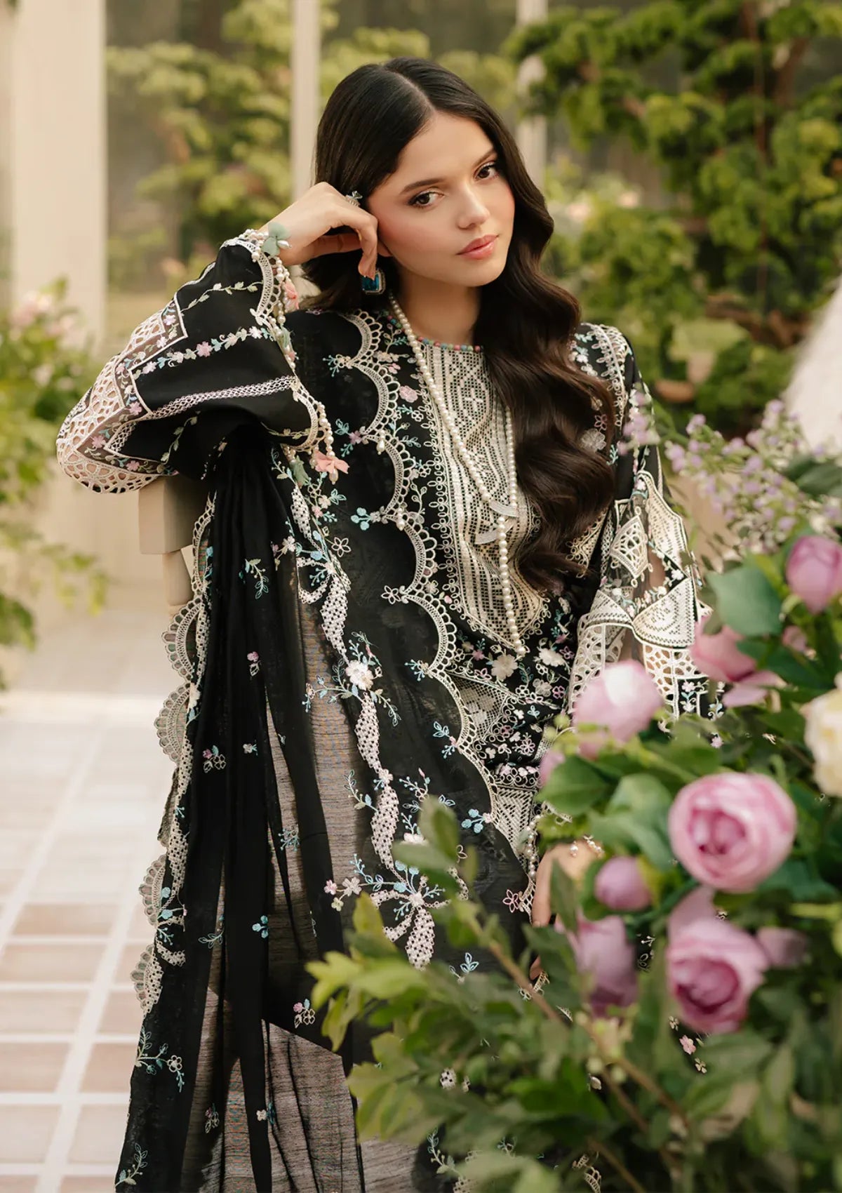 Bin Ilyas freesia luxury lawn chickankari Black unstitched