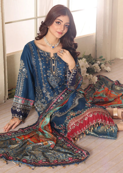 Maria b Blue chiffon luxury 3pc emb unstiched