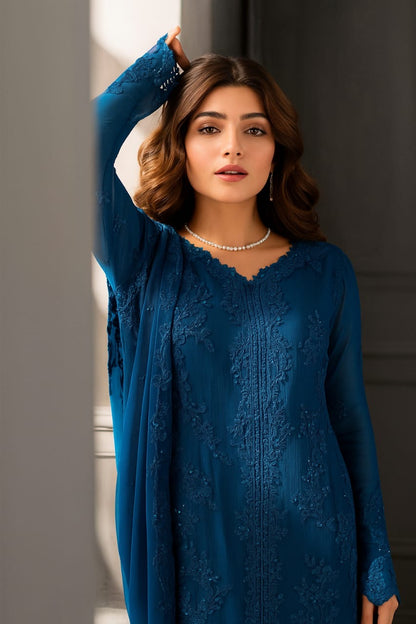 Azure blue-02 festive chiffon emb 3pc unstiched