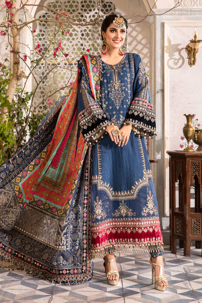 Maria b Blue chiffon luxury 3pc emb unstiched
