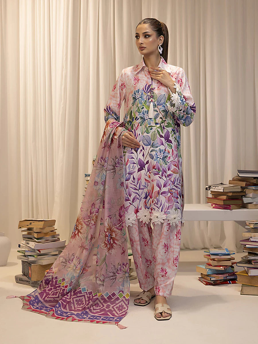 Salitex multicolour flower printed 3pc emb unstiched