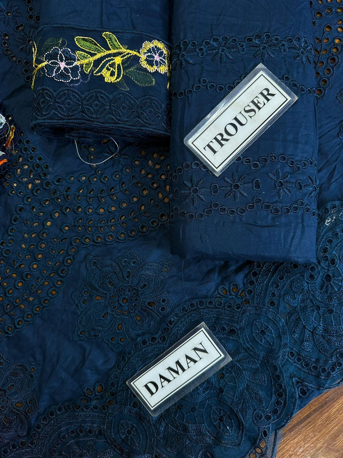 Saira Rizwan blue luxury lawn 3pc Chikankari emb unstiched
