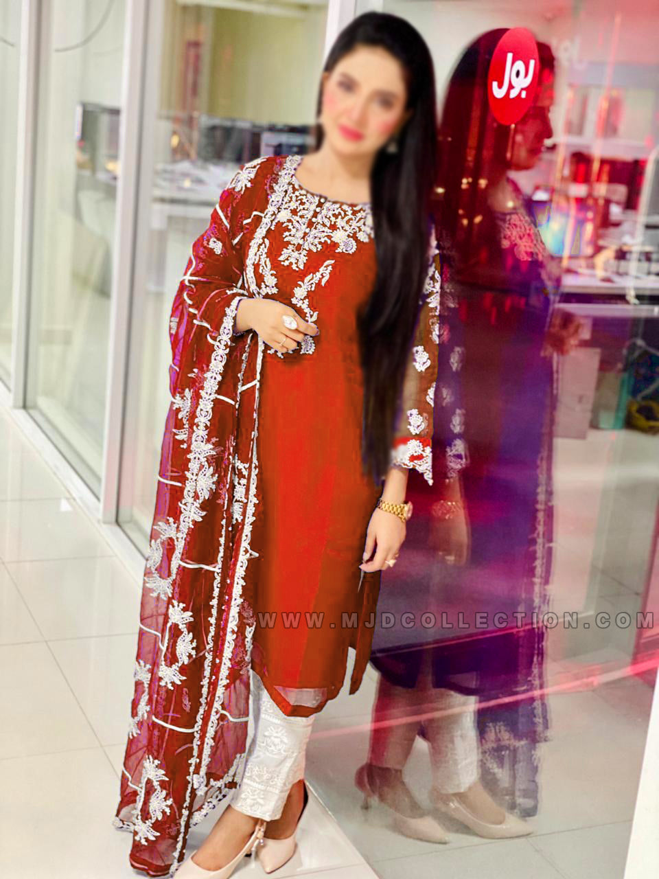 Agha Noor Embroidered Formal Organza Collection By Kiran Naz Red