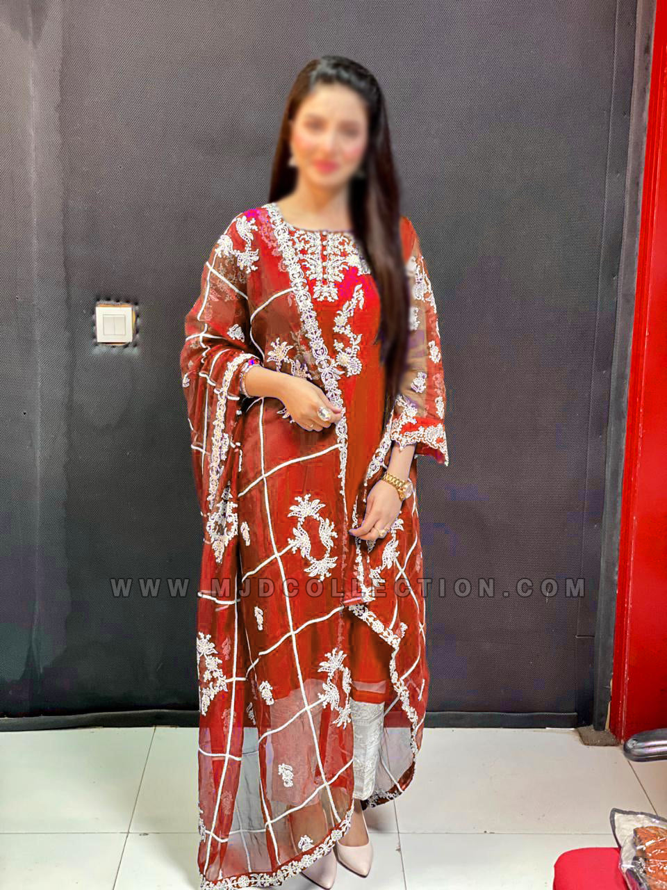 Agha Noor Embroidered Formal Organza Collection By Kiran Naz Red