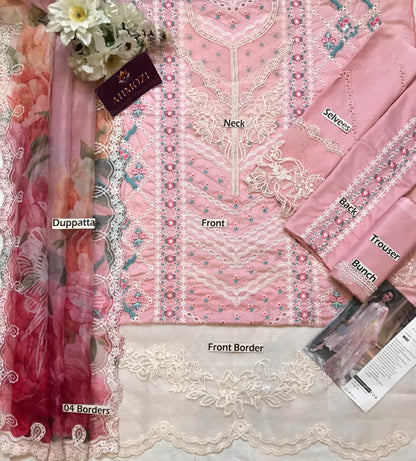 Crimson Rose pink chickankari luxury lawn unstitched