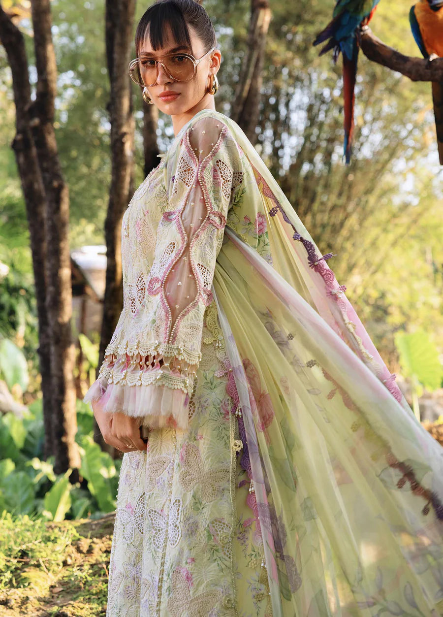 Maria b M-prints 1b butterfly Printed lawn 3pc emb unstiched yellow