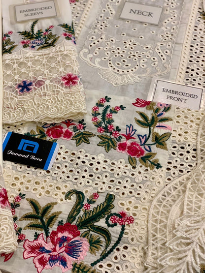 Qalamkar SELIN cream luxury lawn chickankari 3pc unstiched