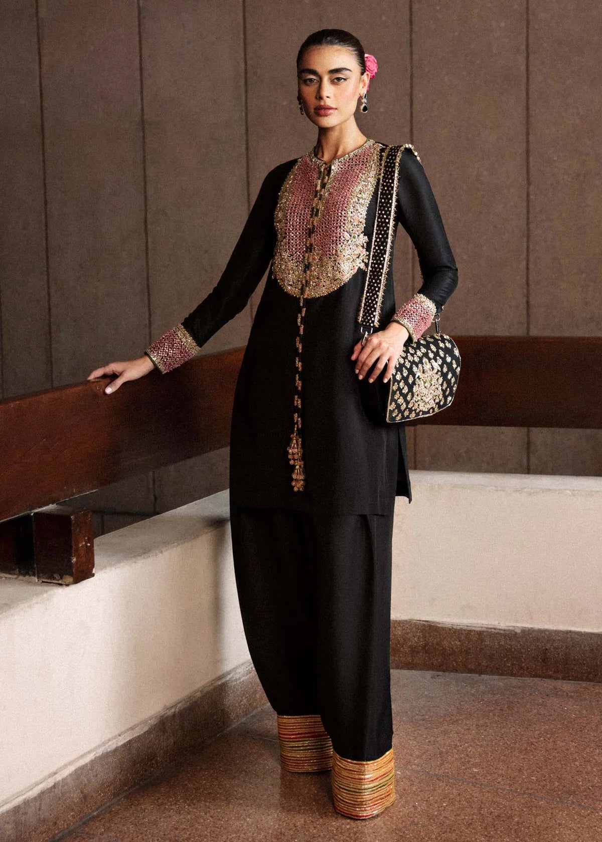 Huasain Rehar CHAR luxury Raw silk 3pc emb unstiched