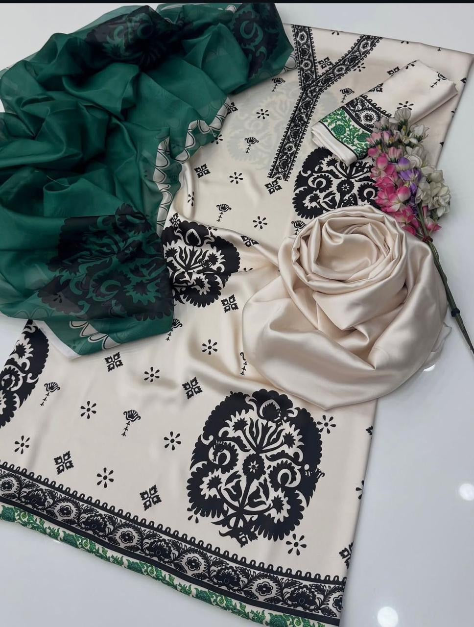 Lulusar floral CD-01 silk 3pc digital printed unstiched