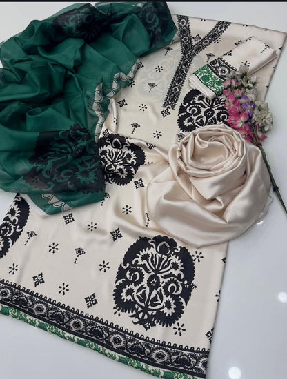 Lulusar floral CD-01 silk 3pc digital printed unstiched