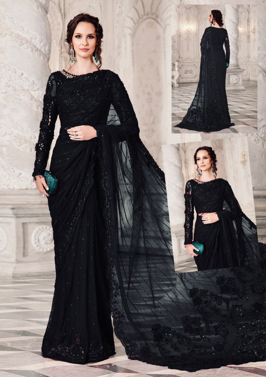 Maria b couture chiffon emb saree unstiched Formal