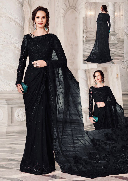 Maria b couture chiffon emb saree unstiched Formal
