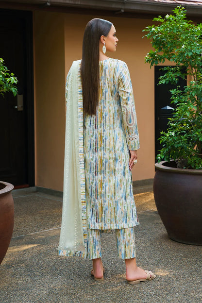 Iznik multi strips printed lawn 3pc emb unstiched