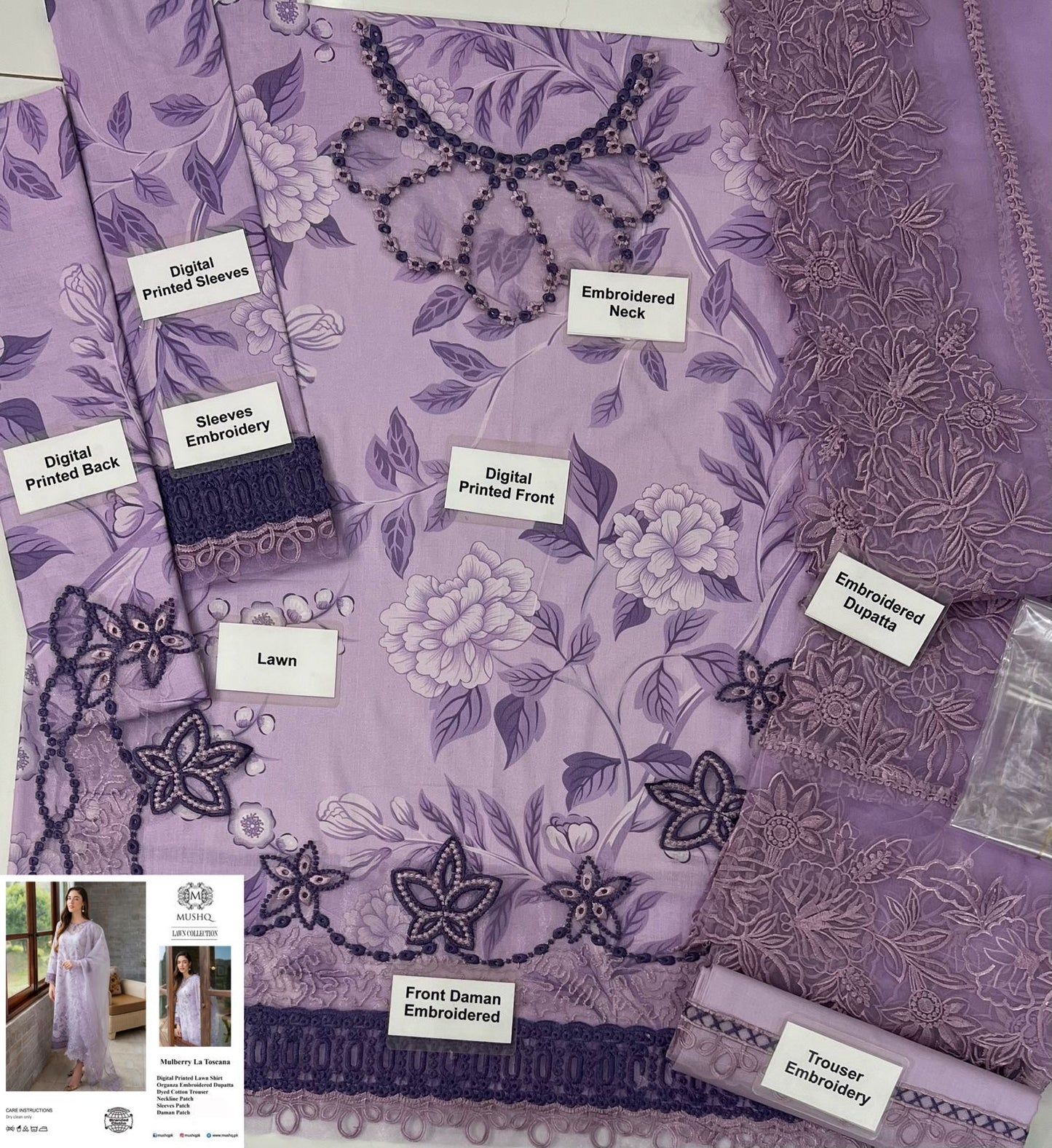 Mushq mulberry printed lawn 3pc embroidered unstiched