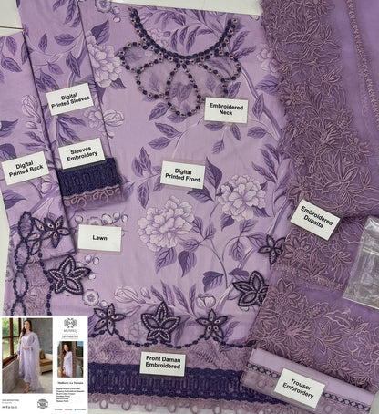 Mushq mulberry printed lawn 3pc embroidered unstiched