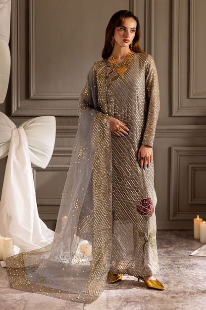 Nureh midnight twill sequins luxury chiffon 3pc emb unstiched