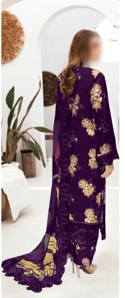 Ramsha purple printed lawn 3pc emb unstiched