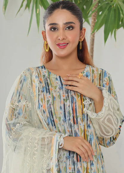 Iznik multi strips printed lawn 3pc emb unstiched