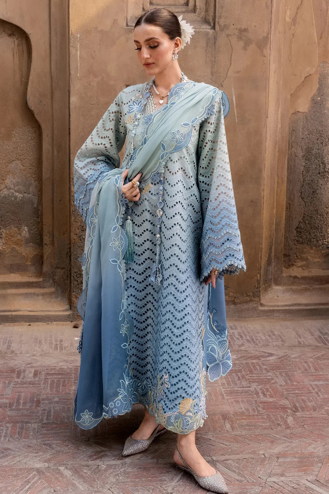 Crimson - Tie-Dye Luxury Swiss Lawn Embroidered Unstitched 3Pc- OMBRE LOVE - D8A