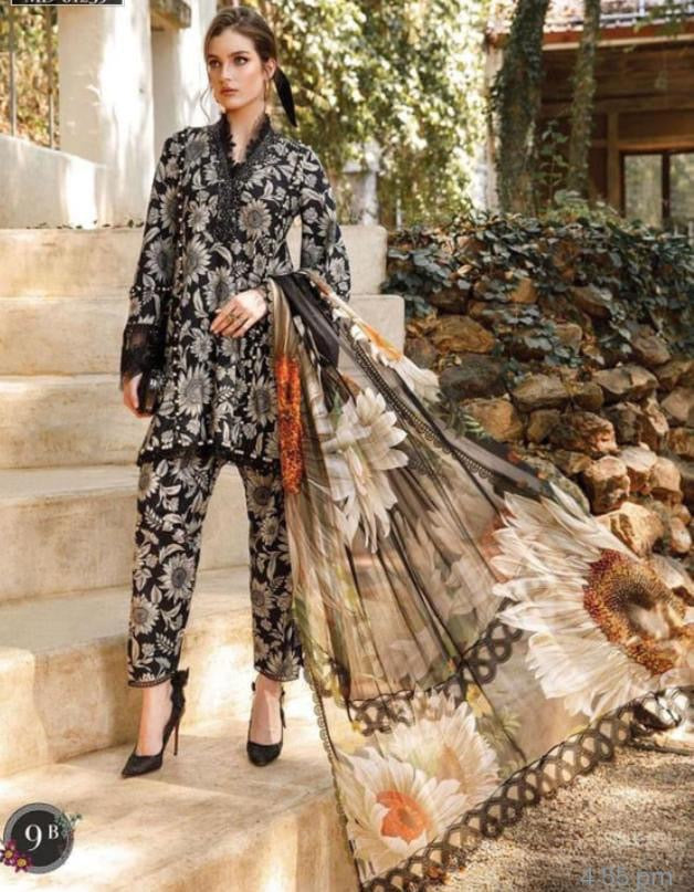 Maria b M print sunflower 3pc lawn emb unstiched