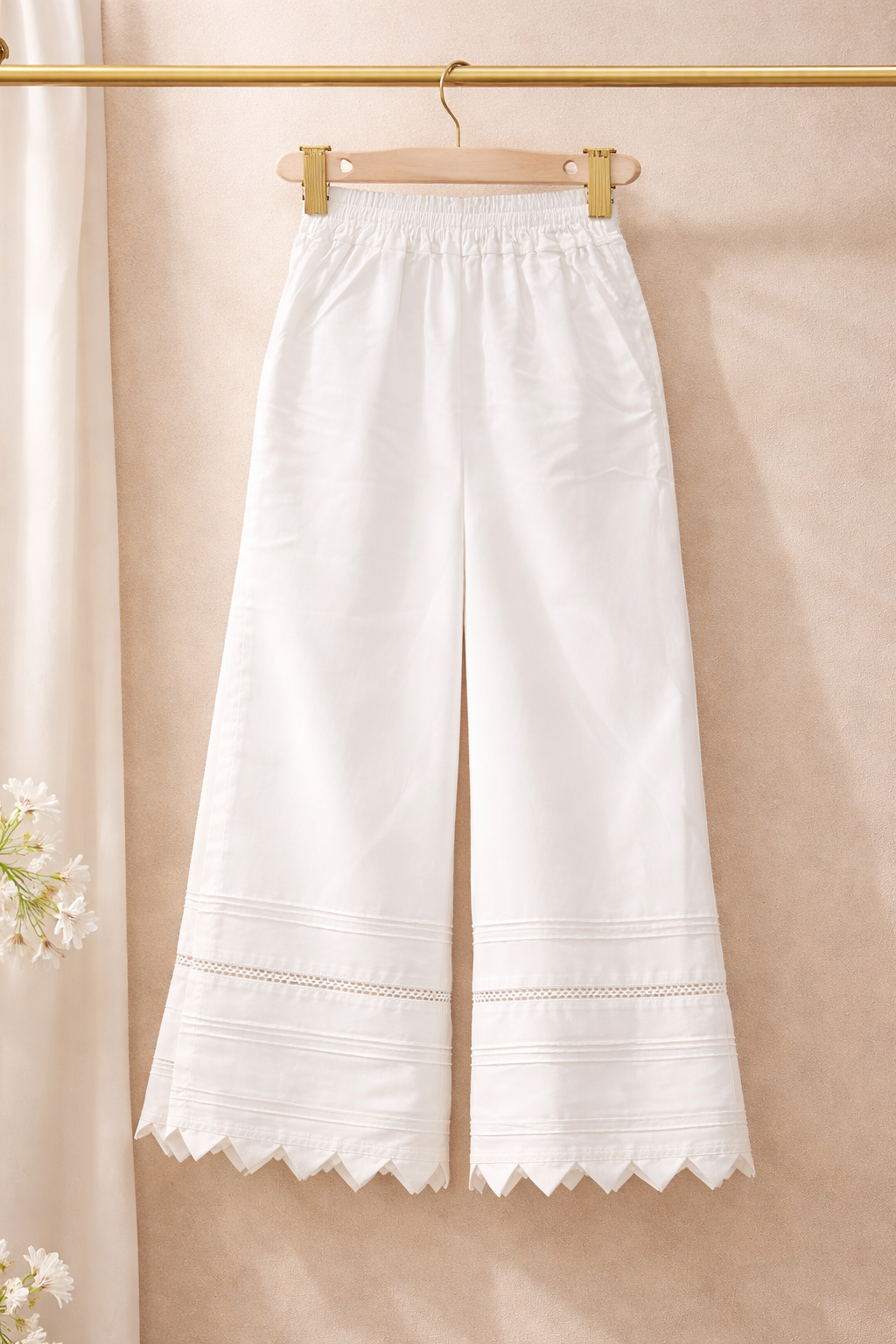 1 PIECE STITCH BOTTOM PLAZZO WHITE