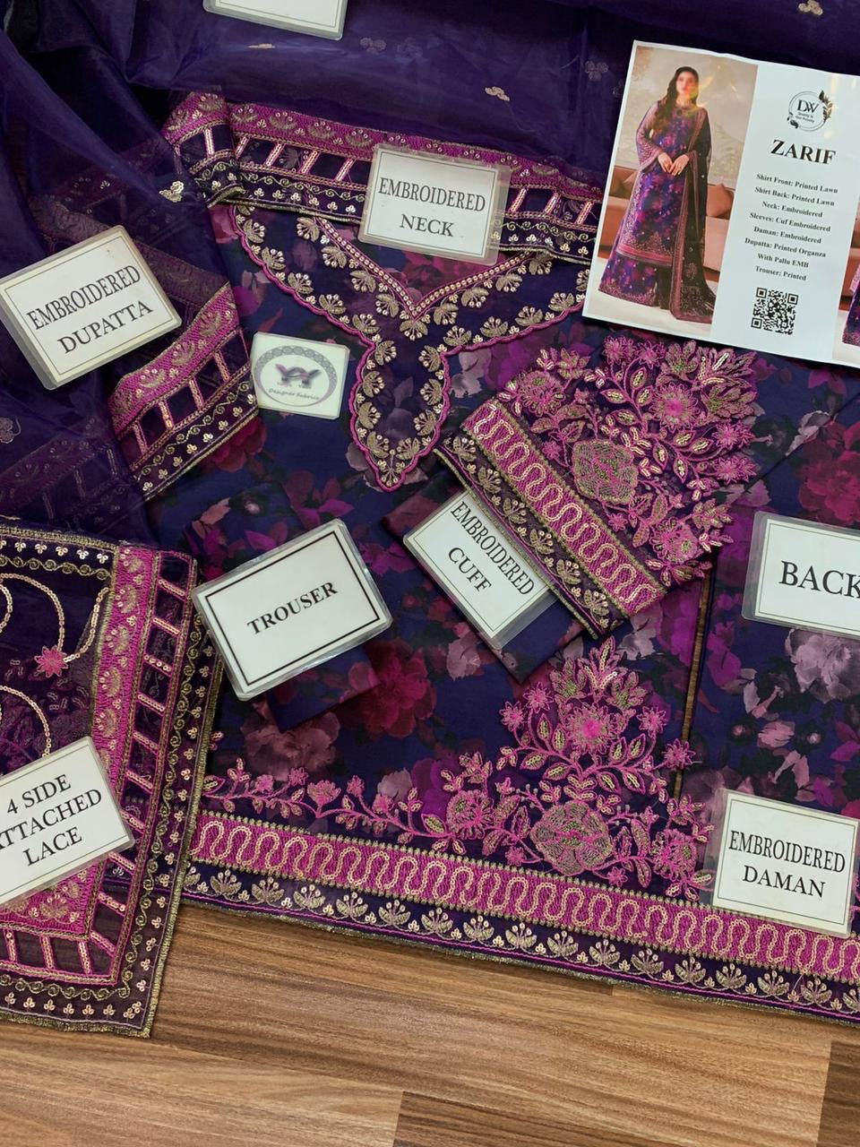 Zarif -03Asra printed lawn 3pc emb unstiched