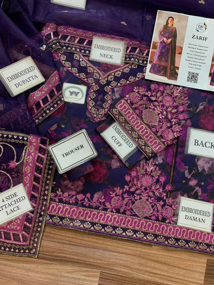Zarif -03Asra printed lawn 3pc emb unstiched