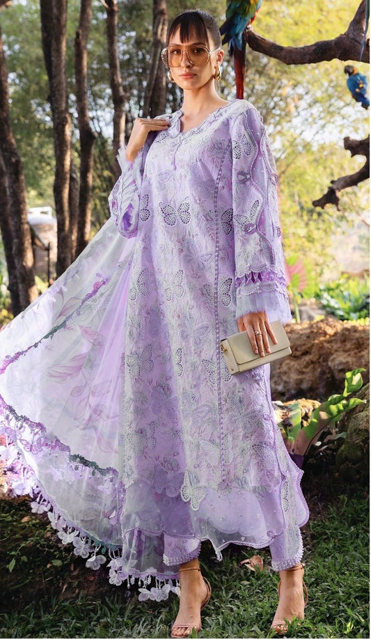 Maria b M-prints 1A butterfly printed lawn 3pc emb unstiched (Lilac)