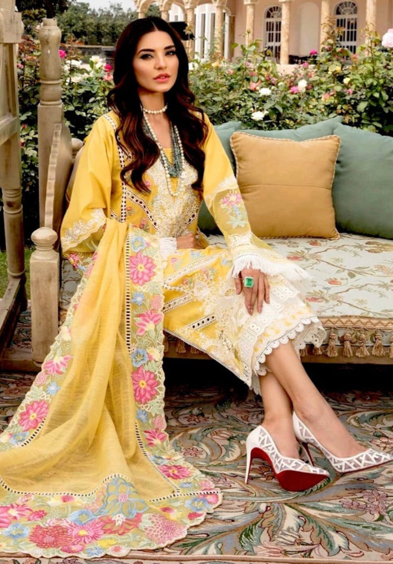 Crimson Lemon luxury Chikankari lawn 3pc unstiched