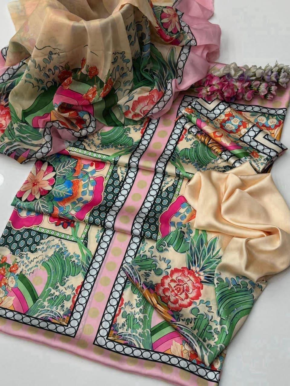 Lulusar floral multi silk 3pc d-printed unstitched