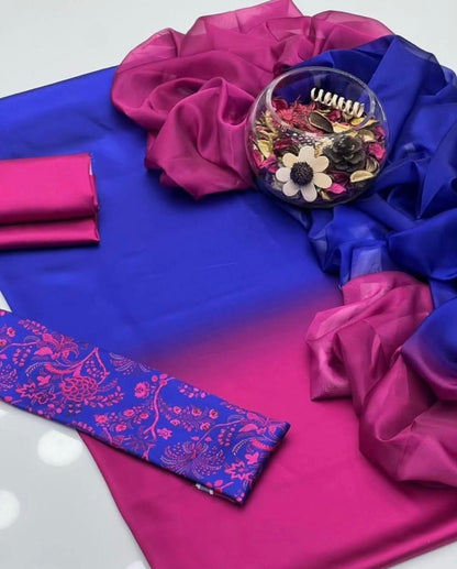 Zainab Chottani fuchia sapphire silk 3pc unstiched