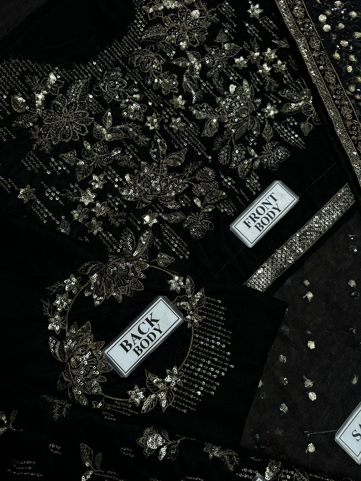 Jazmin black Saree Luxury net embroidered unstiched