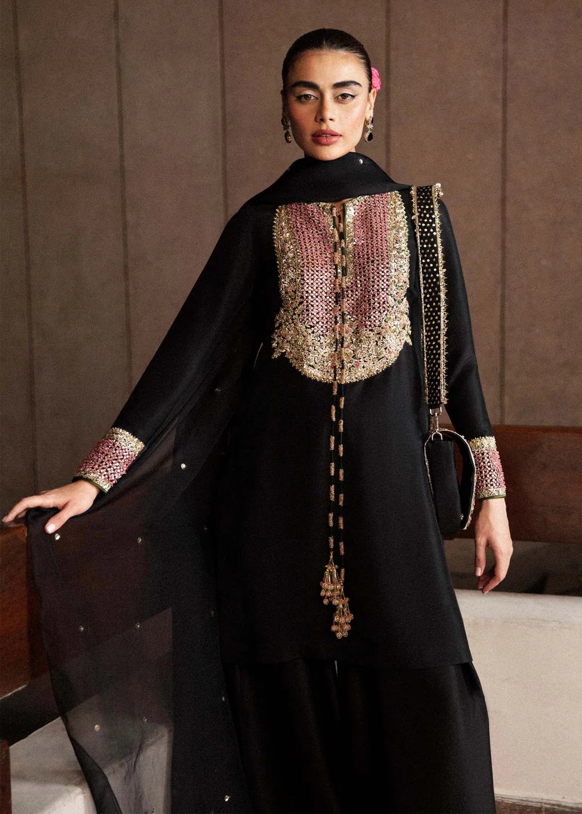 Huasain Rehar CHAR luxury Raw silk 3pc emb unstiched