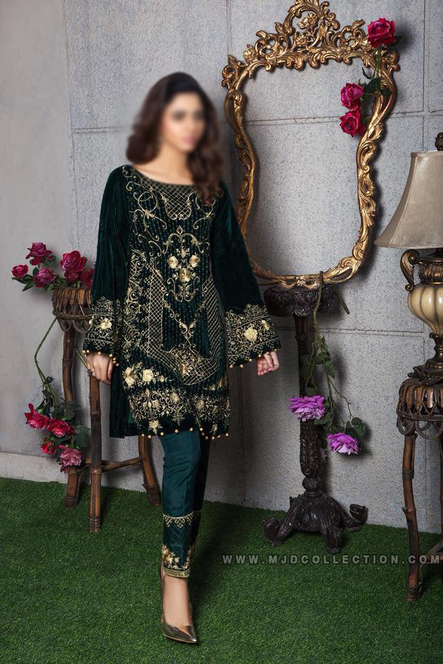 Gulaal Bottle Green Luxury Pret Velvet Edition Anahi By Gulaal VD-03