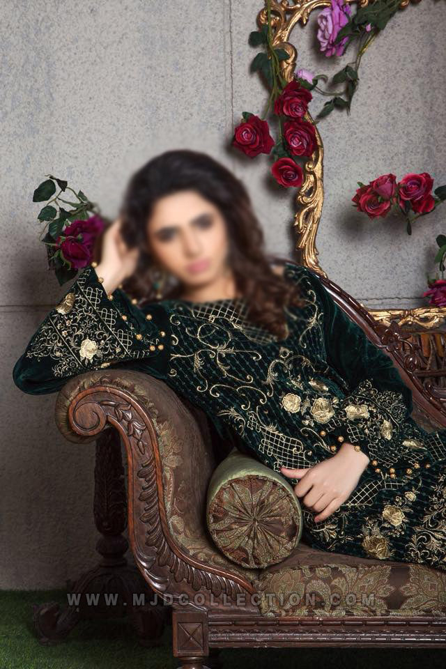 Gulaal Bottle Green Luxury Pret Velvet Edition Anahi By Gulaal VD-03