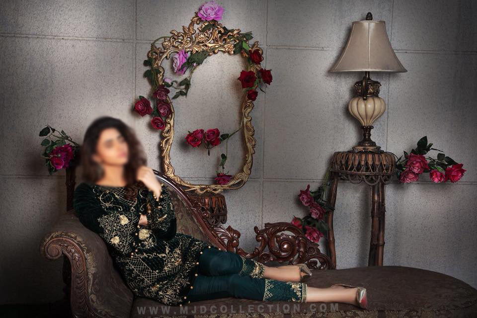 Gulaal Bottle Green Luxury Pret Velvet Edition Anahi By Gulaal VD-03