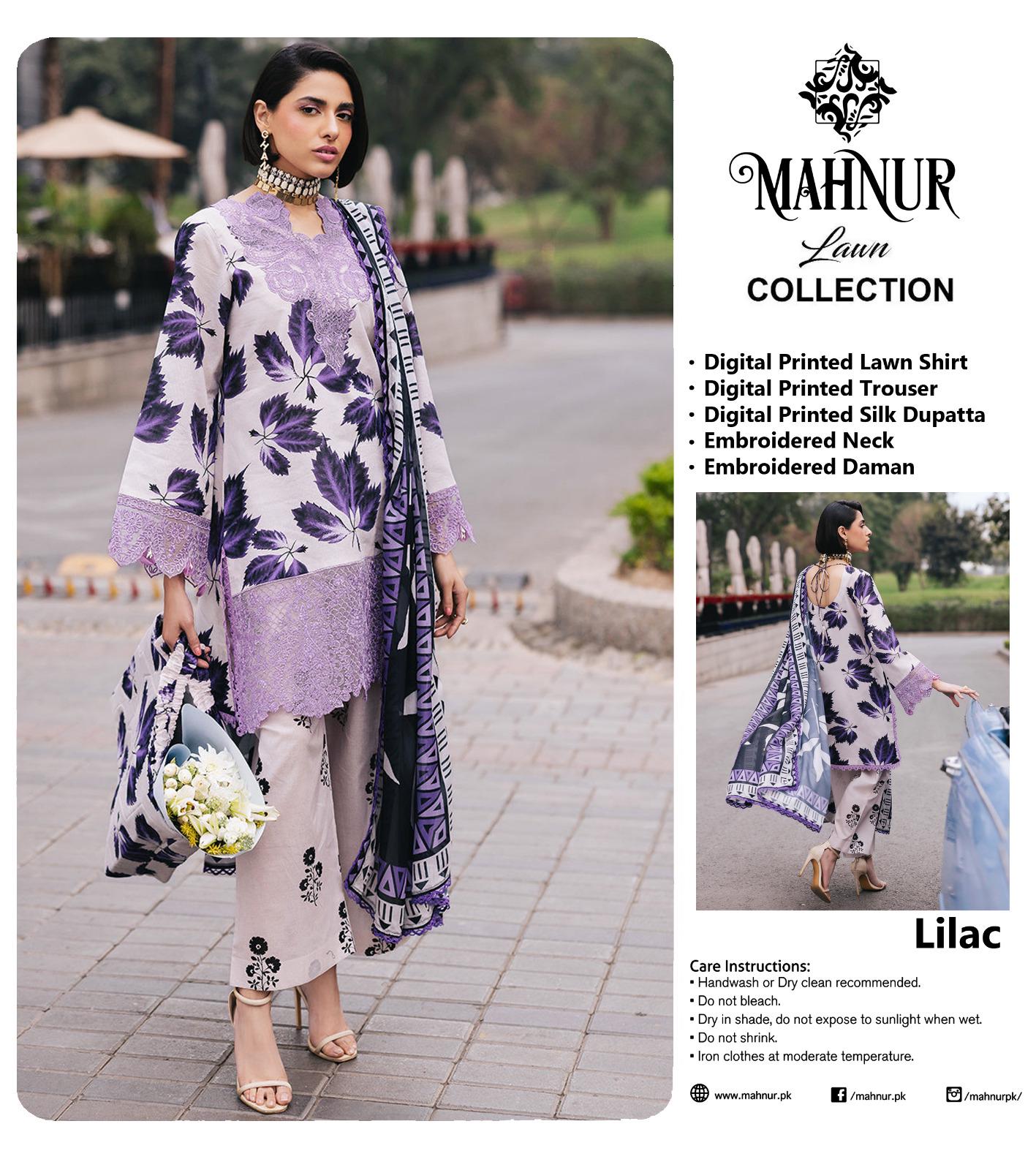 3 Pc Unstitched Lawn Suit Boardway By Mahnur