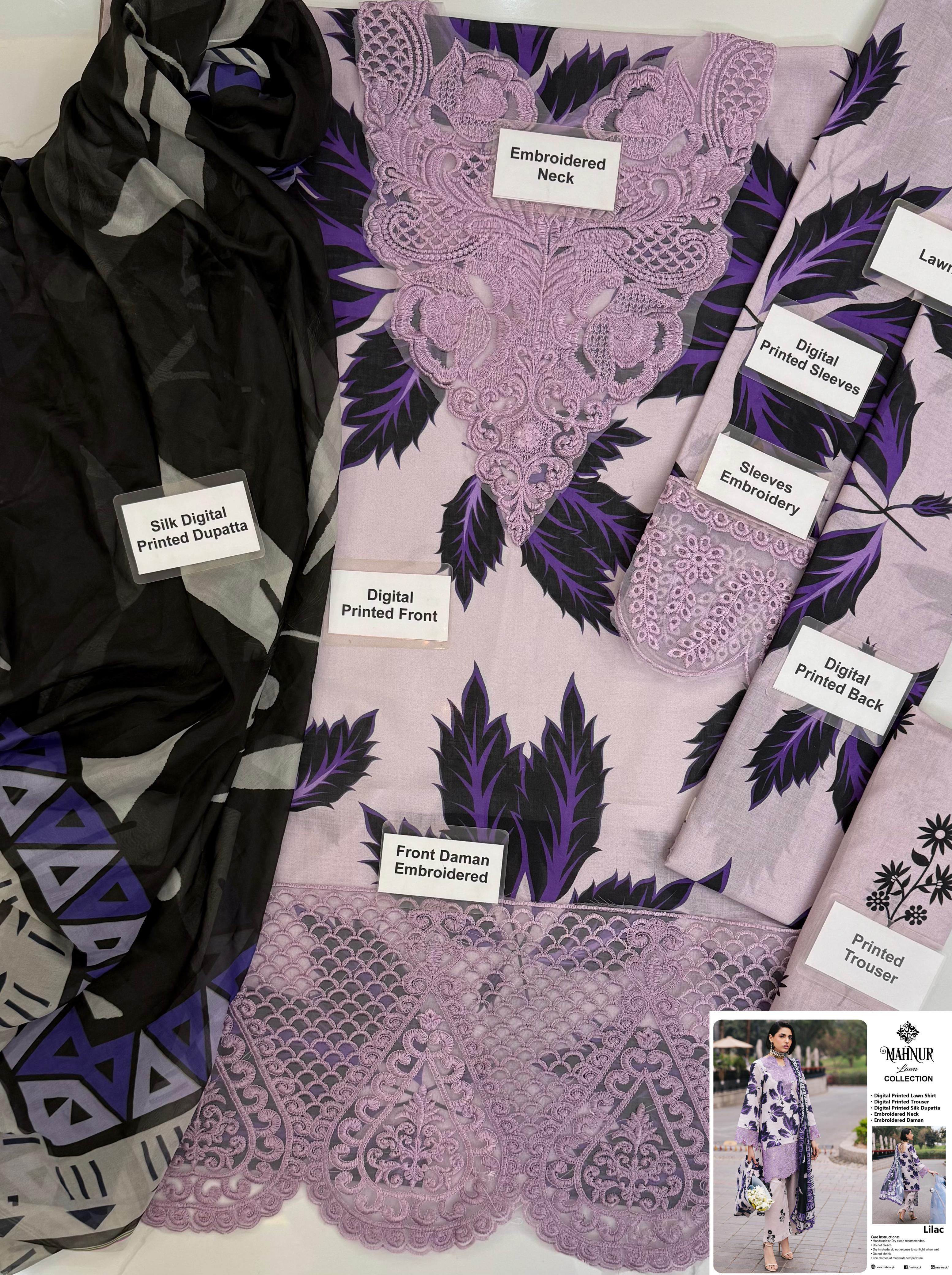 3 Pc Unstitched Lawn Suit Boardway By Mahnur