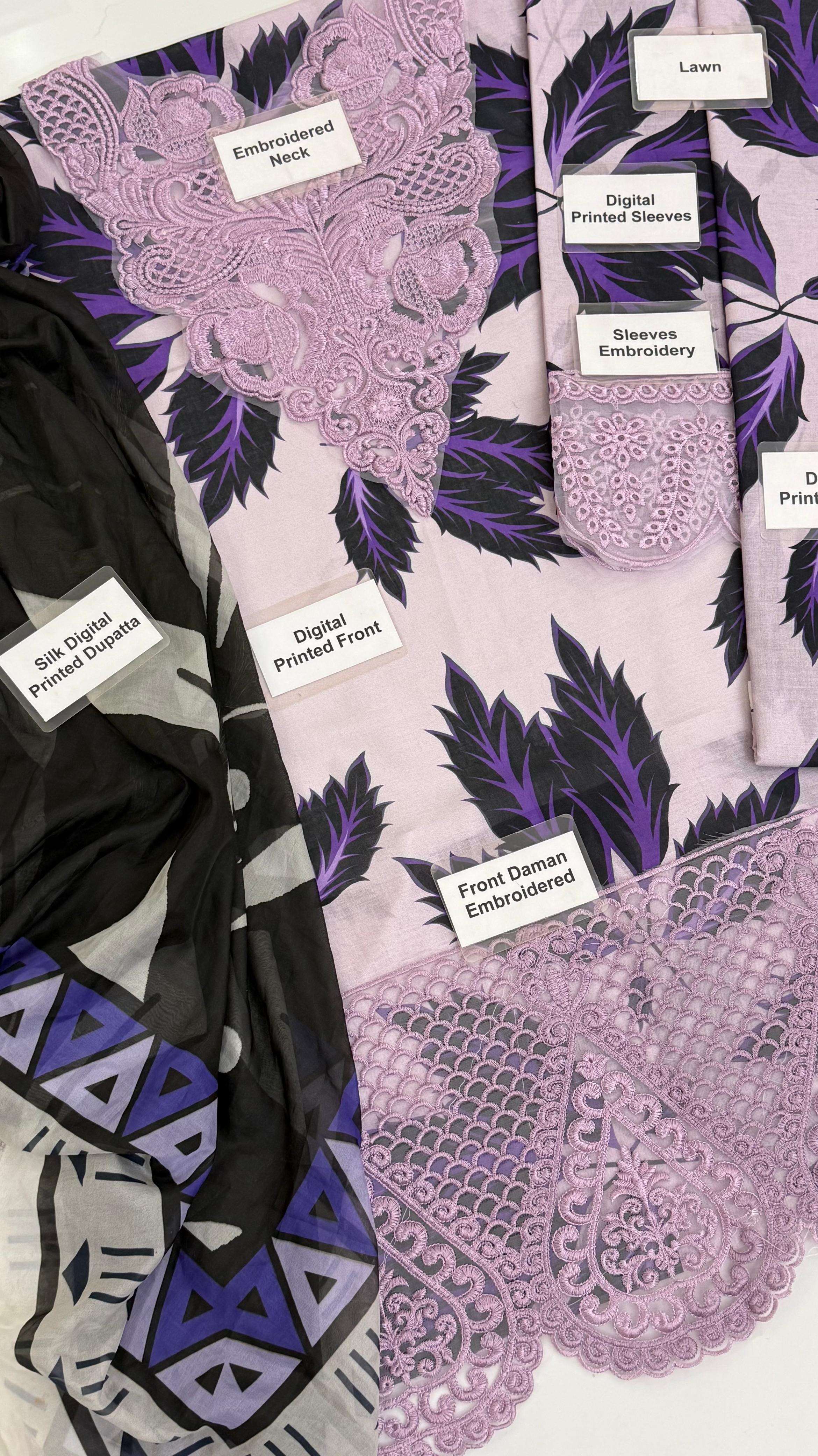 3 Pc Unstitched Lawn Suit Boardway By Mahnur