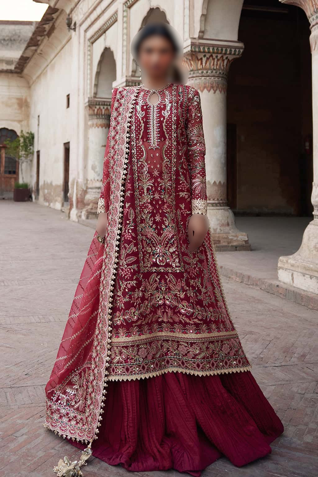 Afrozeh - Noor Jahan - Luxury Pret – Wedding Edition - Peachy Rose Shirt/ Maroon trouser