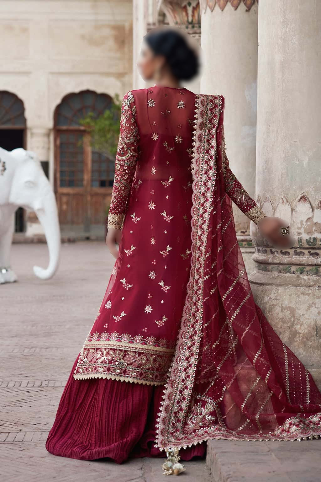 Afrozeh - Noor Jahan - Luxury Pret – Wedding Edition - Peachy Rose Shirt/ Maroon trouser