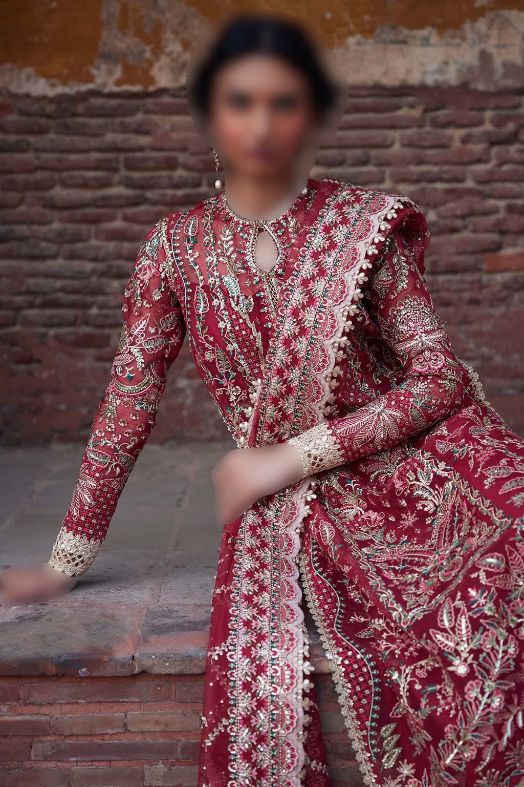 Afrozeh - Noor Jahan - Luxury Pret – Wedding Edition - Peachy Rose Shirt/ Maroon trouser