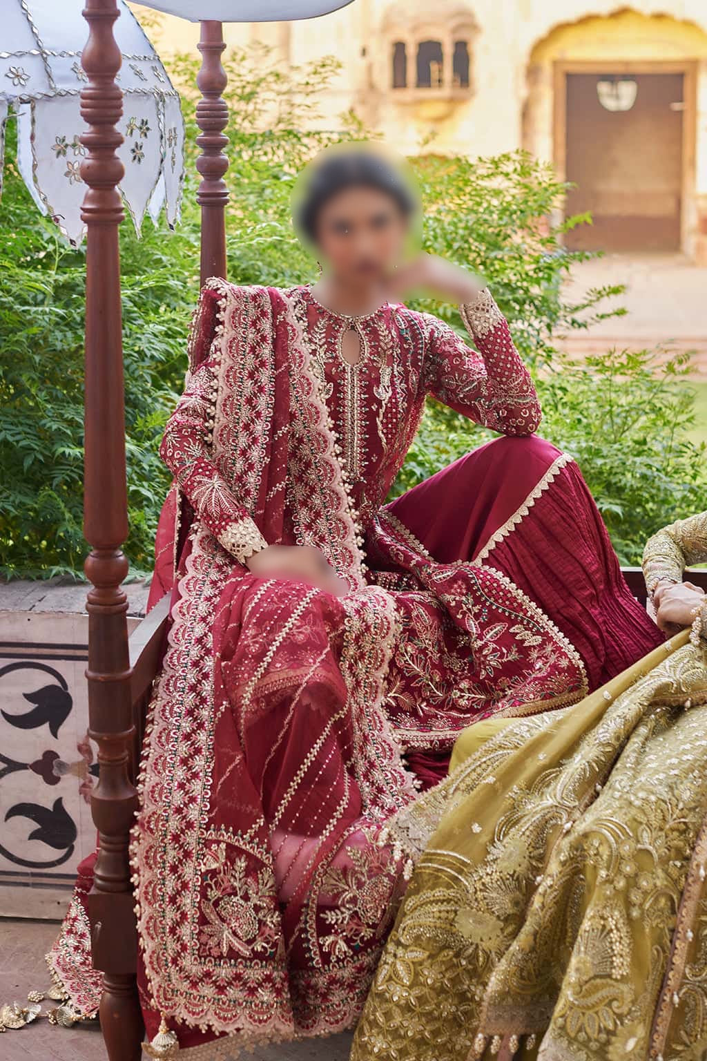 Afrozeh - Noor Jahan - Luxury Pret – Wedding Edition - Peachy Rose Shirt/ Maroon trouser