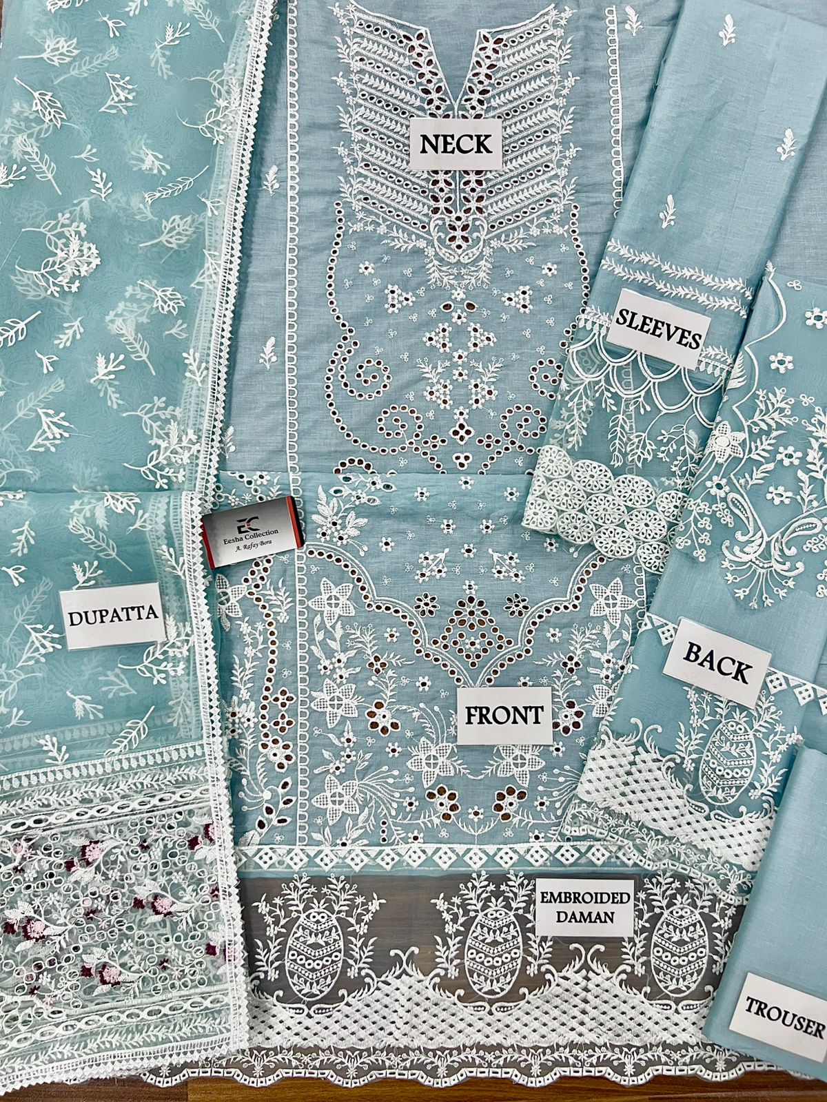 Qalamkar sky 032 Chickankari luxury lawn unstitched