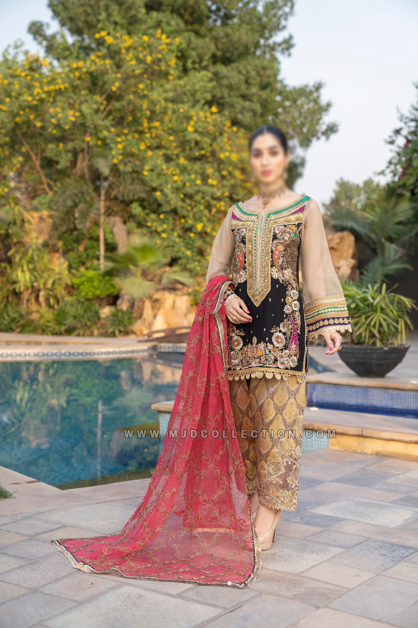 Khuda Baksh Crinkle Chiffon Z-219 Black Khuda Baksh By Rashid Sidhu Ayeza Khan